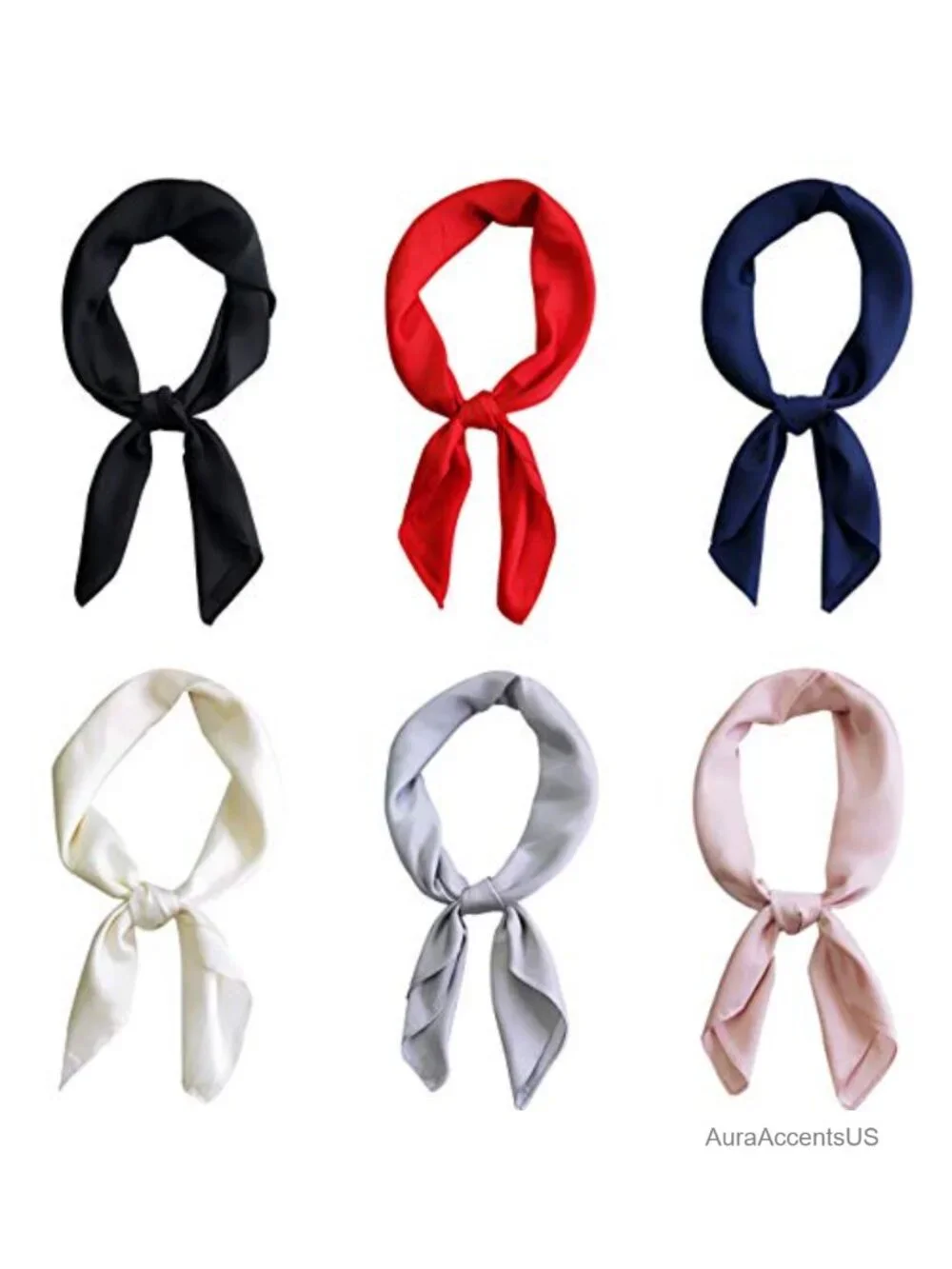 Square Fashion Scarves Set of 6 Silky Polyester Neck Scarf Handkerchief